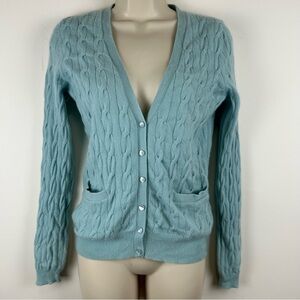 Talbots Cable Aqua Cardigan Sweater sz S Old Money Country Club Quite Luxury